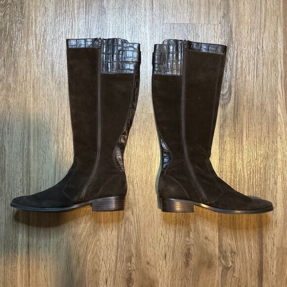 Marc Fisher Axel Boots Brown Suede Leather‎ Riding Heeled Size 8.5M - Picture 2 of 11